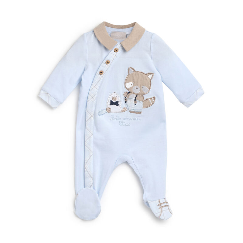 Boys Light Blue Applique Front Opening Babysuit image number 0